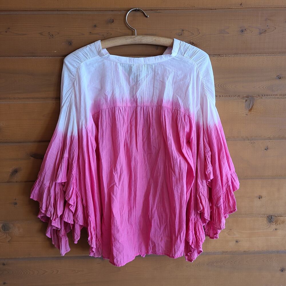 Ivy Jane Top Flutter Blouse NWT Ombre Pink Tie Front S/M Flowy Sleeve Button - Picture 4 of 5